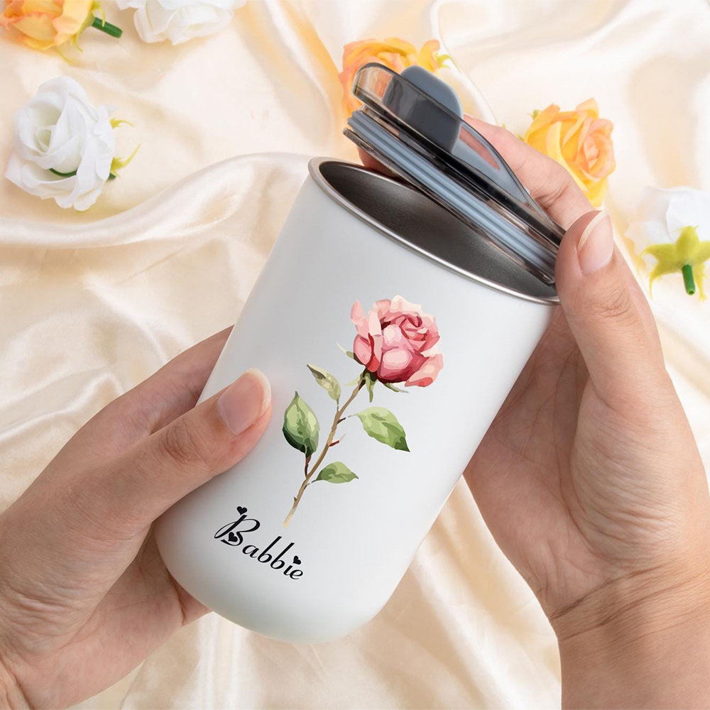 맞춤형 이름: 카네이션 꽃 스테인리스 스틸 컵, 빨대가 - Coffee Equipment Names 리뷰 및 가격