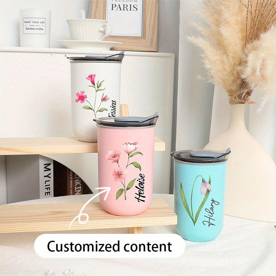 개인 맞춤 이름과 탄생화가 있는 보온 커피 텀블러, 꽃 - Coffee Equipment Names 리뷰 및 가격