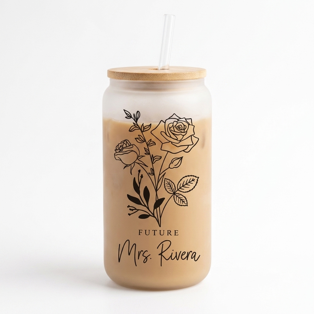 맞춤형 이름 글라스 컵, 맞춤형 꽃무늬 아이스 커피 컵 - Coffee Equipment Names 리뷰 및 가격